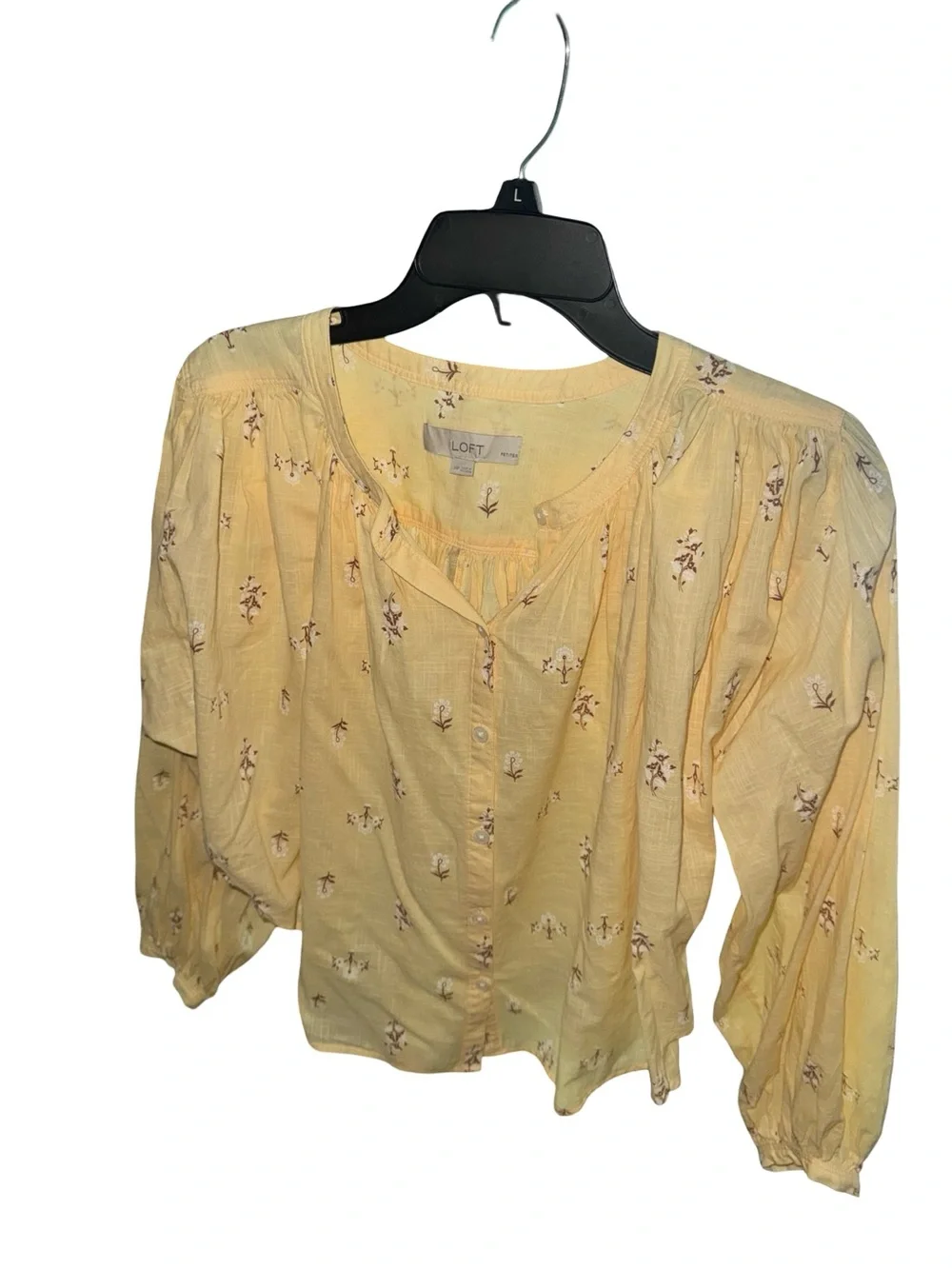 LOFT Pale Yellow Floral Button-Front Blouse